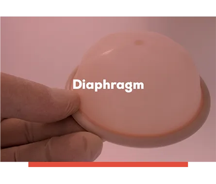 The image illustrates the characteristics of the diaphragm method of contraception, with an effectiveness of 82-86%.